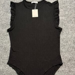 MANGOPOP Black Ruffle Sleeve Bodysuit XL NWT